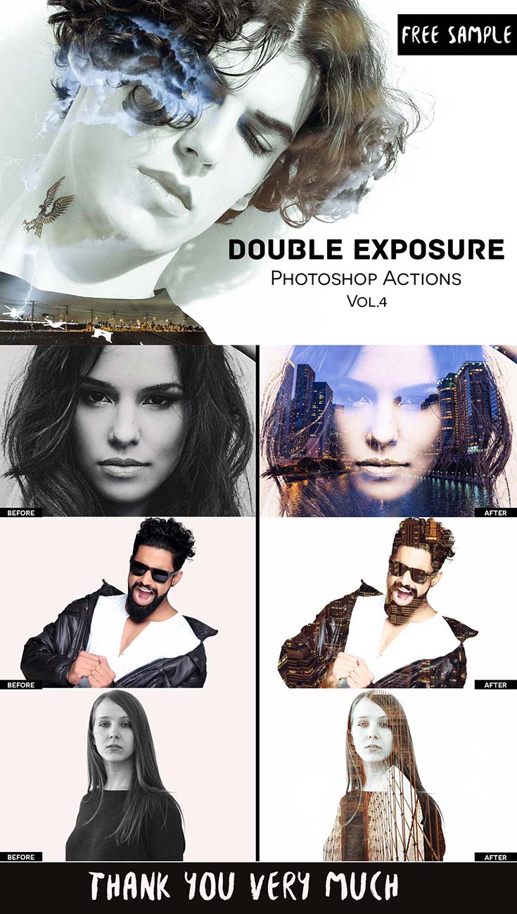 FREE DOUBLE EXPOSURE EFFECT PHOTOSHOP ACTIONS VOL.4