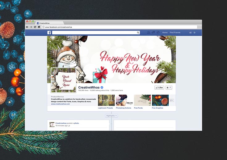 Christmas + New Year Facebook Cover PSD