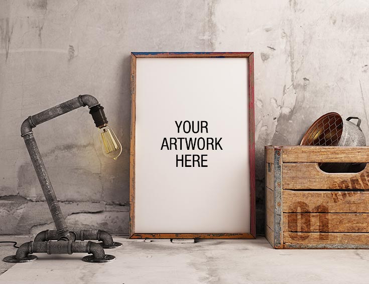 Free Premium Frame Mockup with Industrial Lamp Style