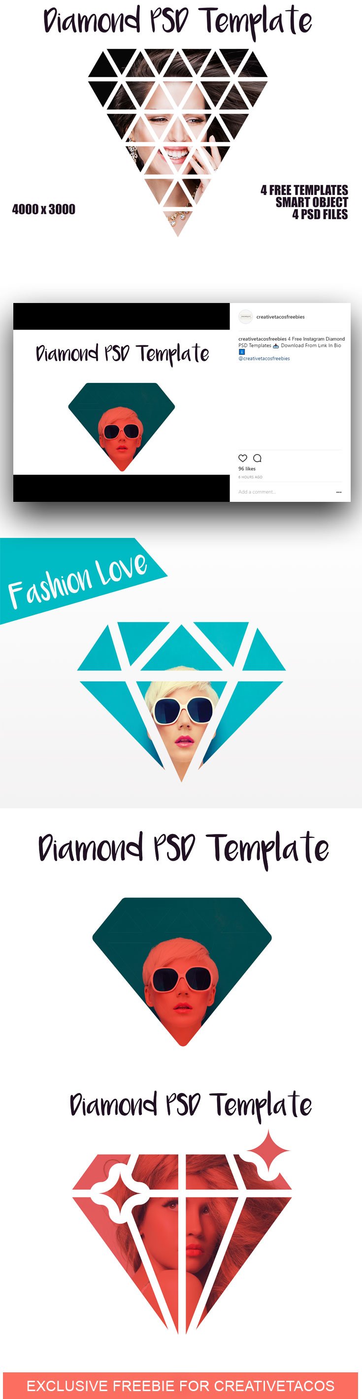 4 Free PSD Diamond Actions Template