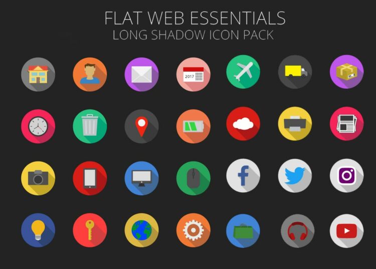 Free Flat Web Essentials Long Shadow Icon Pack