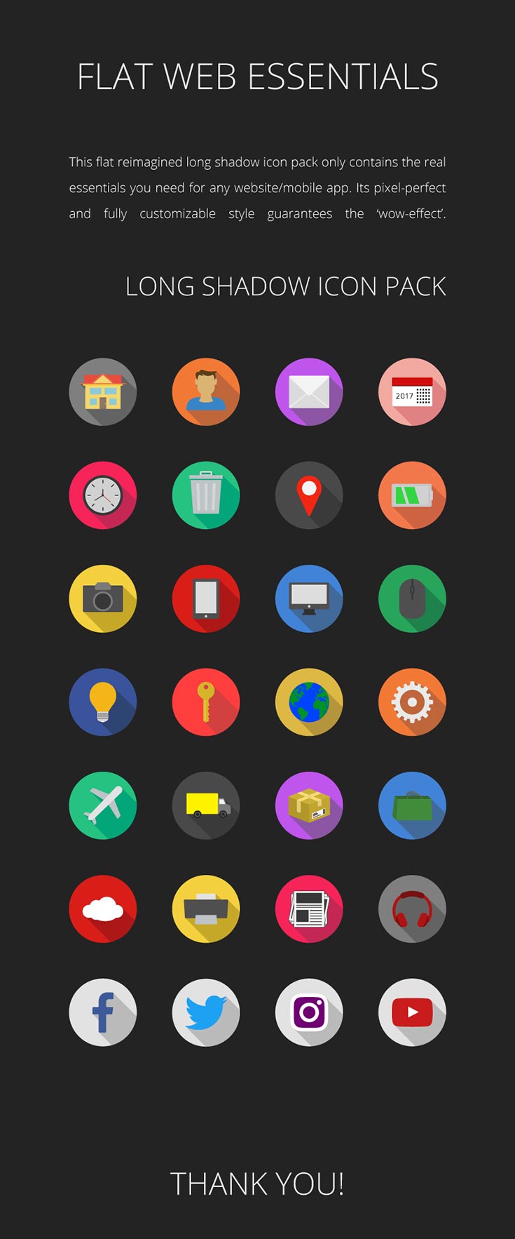 Free Flat Web Essentials Long Show Icon Pack
