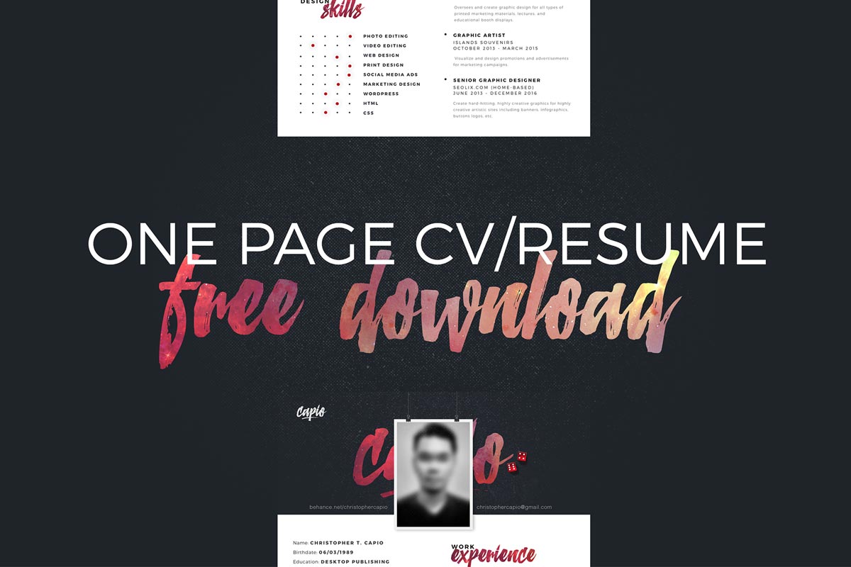 Free One Page CV Resume PSD
