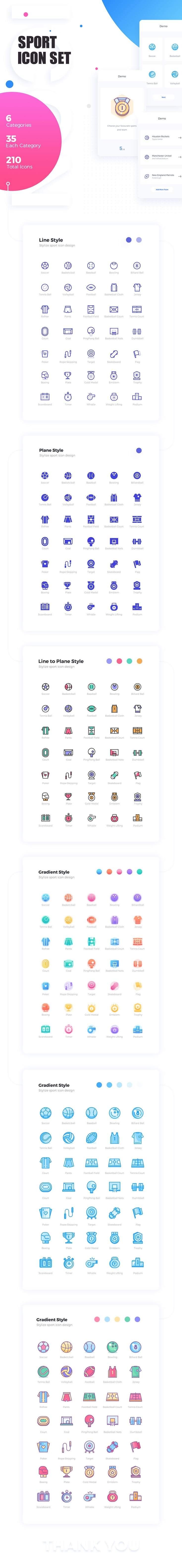 210 Free Sport Icons Set Pack