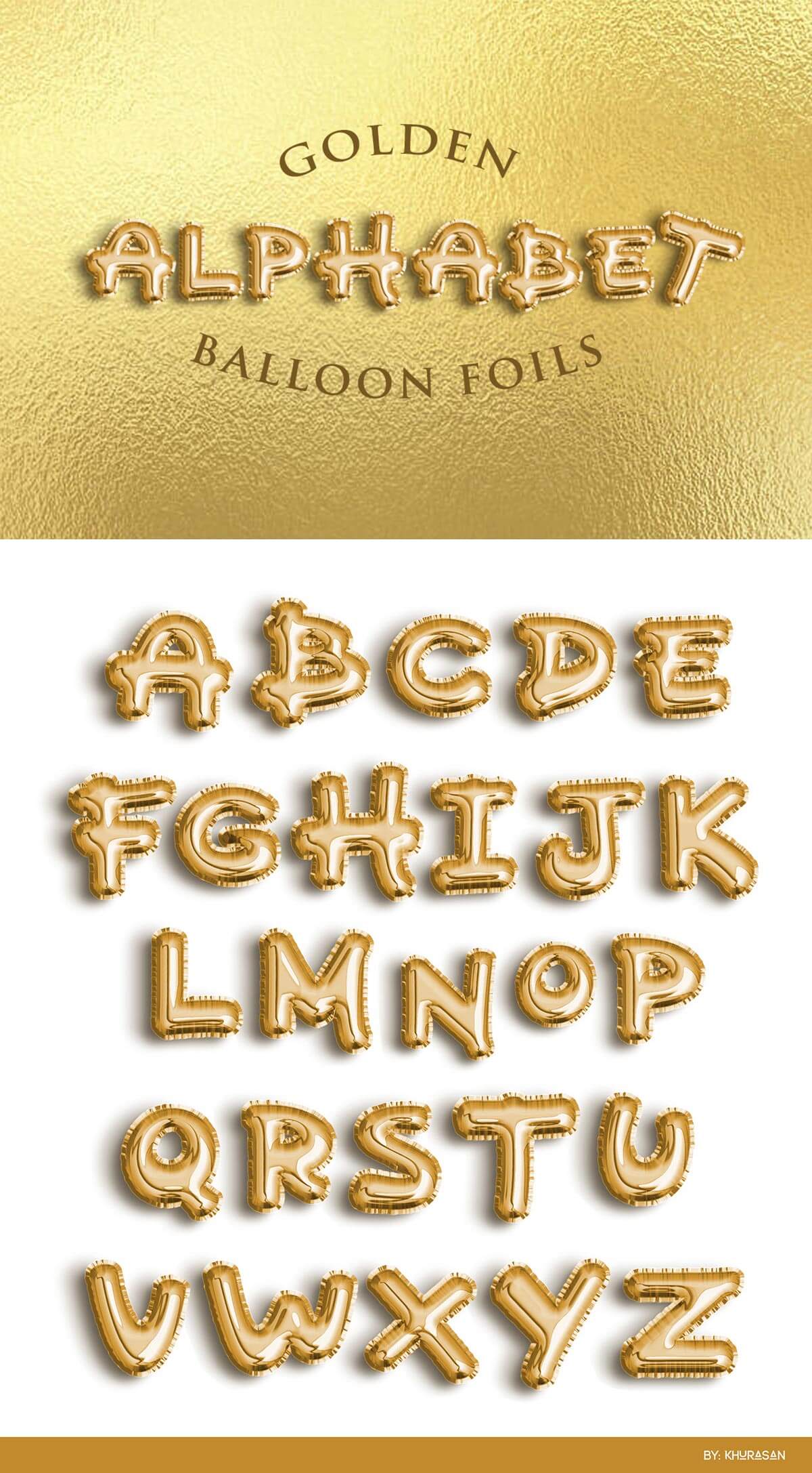 Free Golden Alphabet Balloon Foils PSD