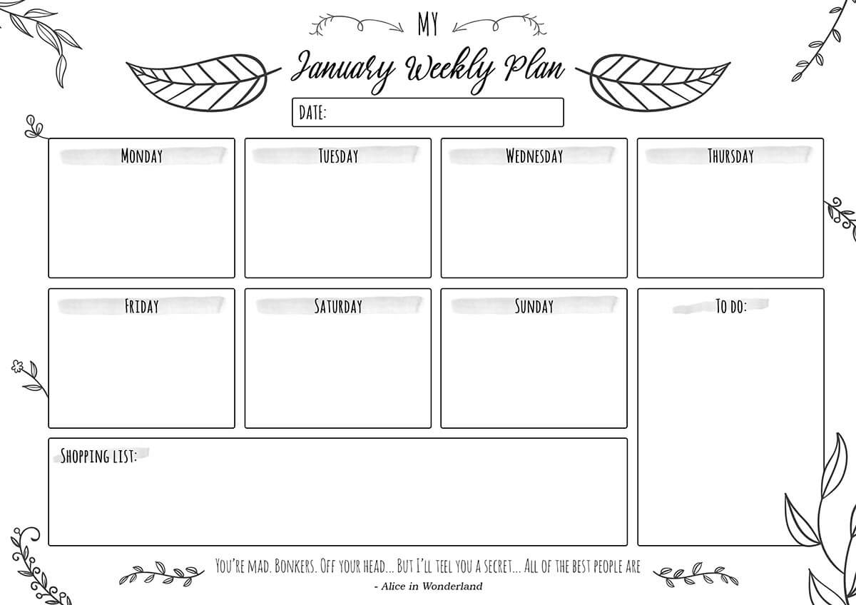 Free January Weekly Planner