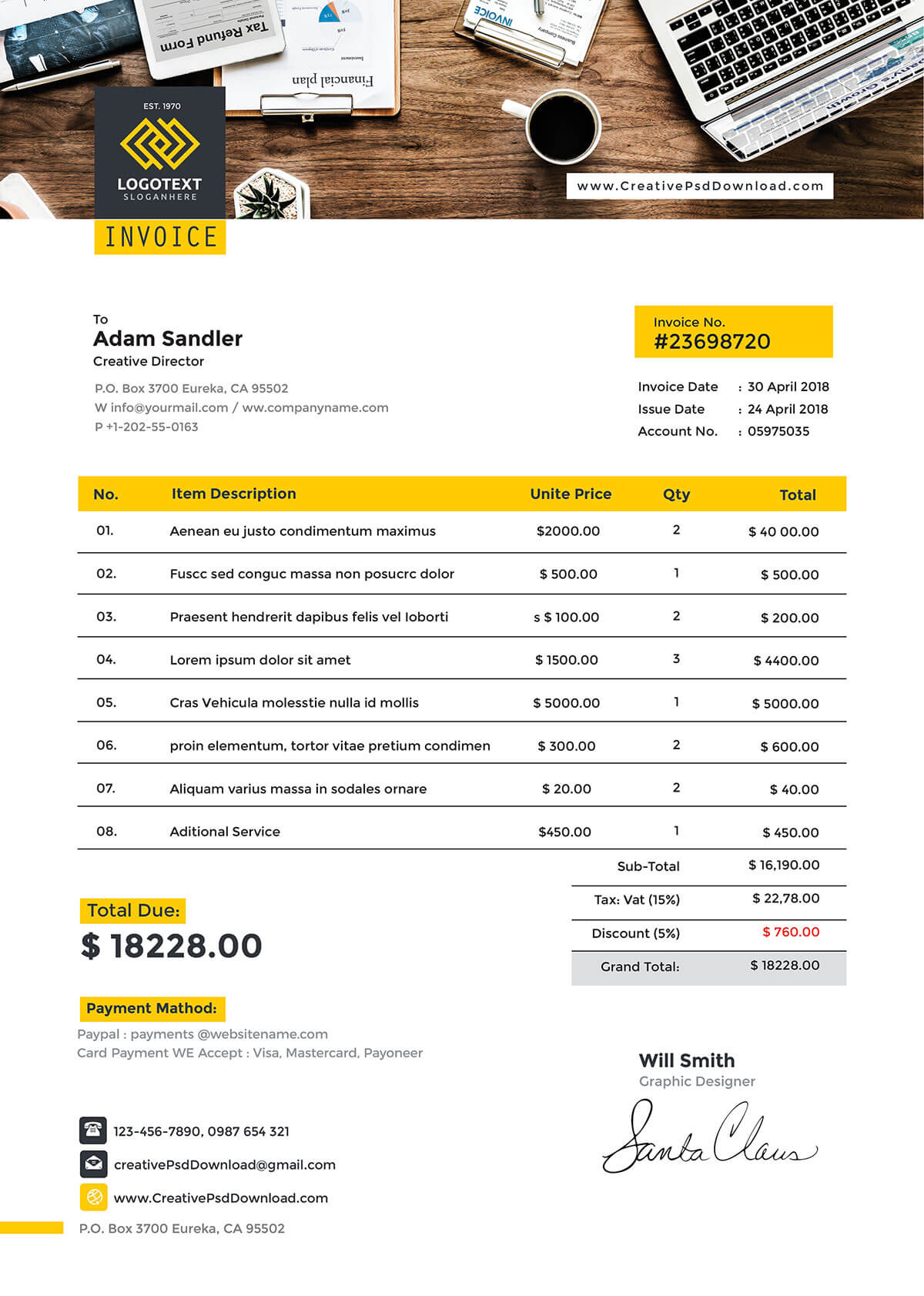 Free Invoice PSD Template