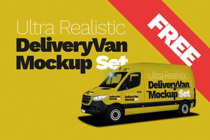 Free Delivery Van Ultra Realistic Mockup Set