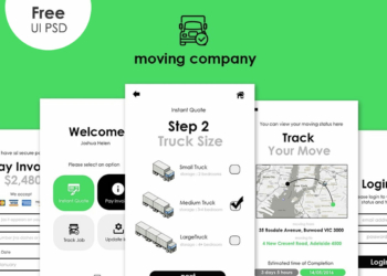 Free Moving App UI PSD Template