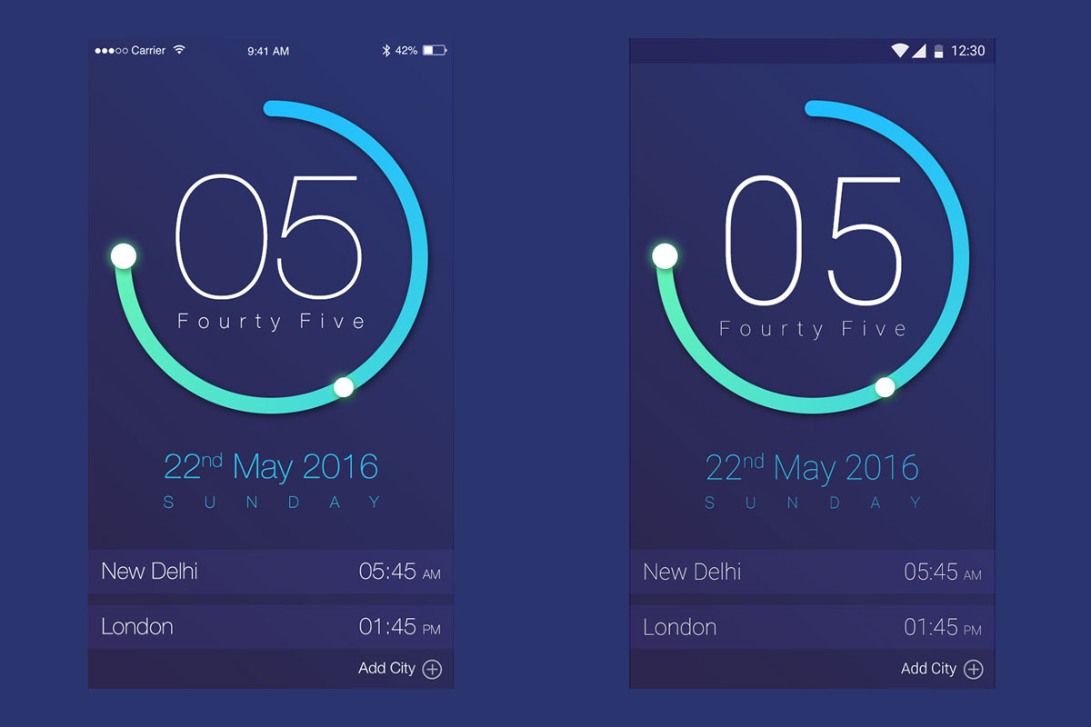 Free Clock App UI Design PSD