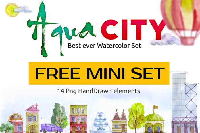 Free Watercolor Aqua City Set