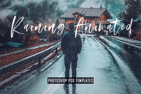 Animated Raining Photoshop PSD Template & Actions