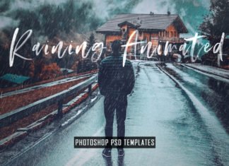 Animated Raining Photoshop PSD Template & Actions is exclusive & can easily create a ultra realistic animated rain fall effect with this PSD Template.