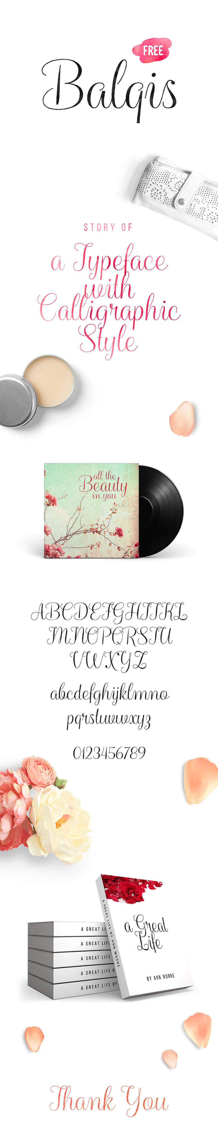 #Free Balqis #Calligraphy #Font is a feminine striped-rough calligraphy typeface that presents a casual and natural feeling. It has a high contrast and very legible as a script font. It is suitable for wedding invitations, greeting card designs, logos, or everything you may think it suits.