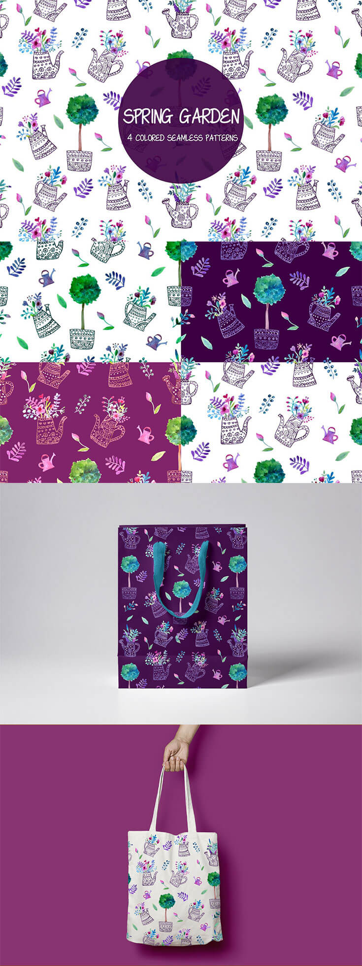 Free #Spring #Garden Vector Seamless #Pattern is a beautiful set of 4 color options. The possibility of applying graphics is huge. It can be clothes, home textiles, gift wrapping, stationery, wallpapers for home and much more. Each designer will come up with his own version of the application.