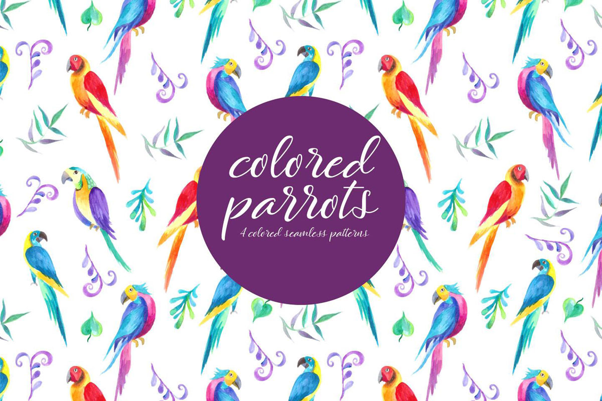 Free Colored Parrots Illustration Vector Pattern