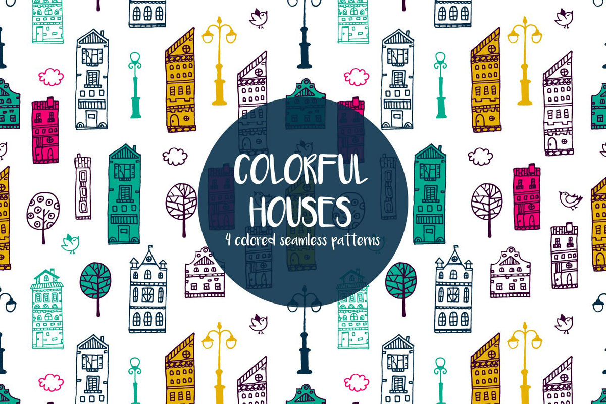 Free Colorful Houses Vector Seamless Pattern