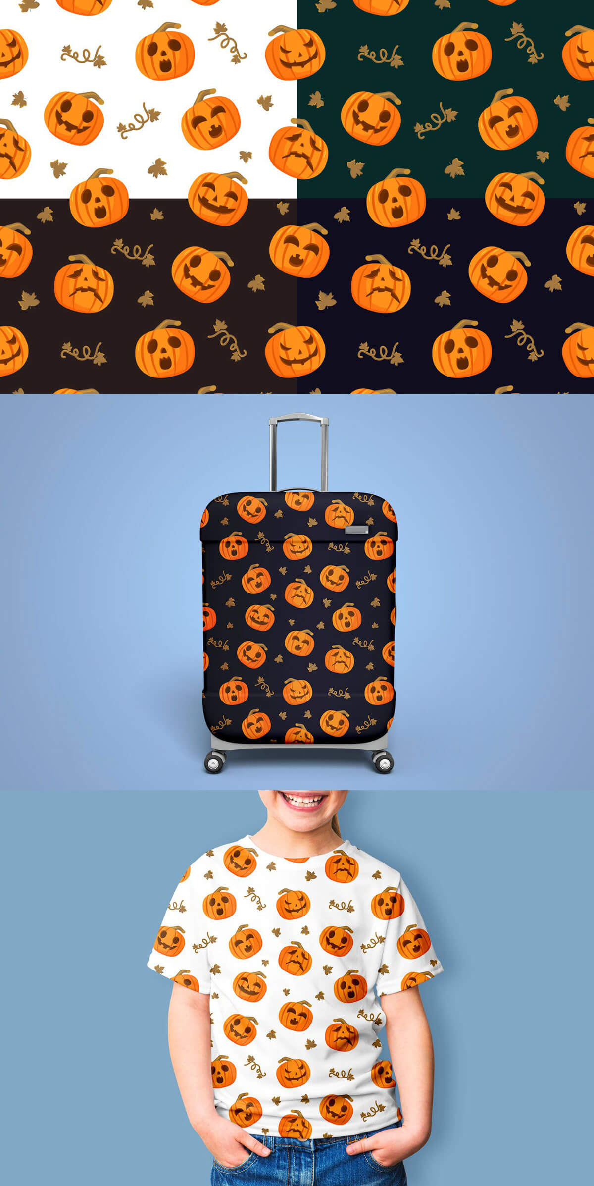 Free Halloween Pumpkins Vector Seamless Pattern