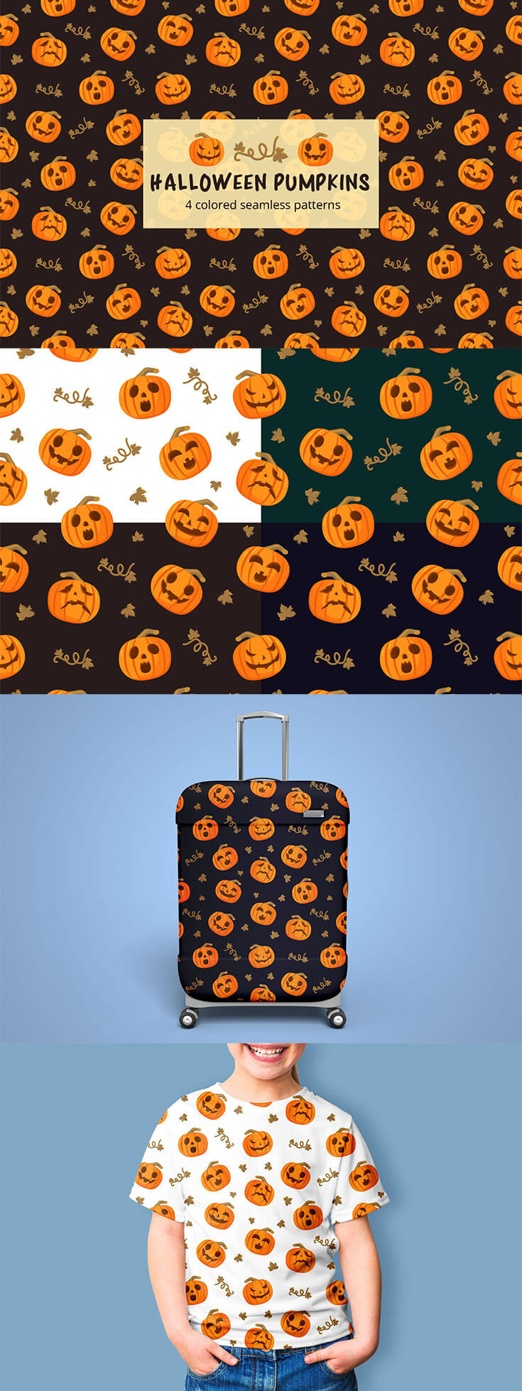 Free #Halloween #Pumpkins Vector Seamless #Pattern is a beautiful thematic set of graphics. Excellent choice for many designers. You can create a design for many things. For example, it could be children’s clothing, gift wraps, pillows or bedspreads, umbrellas, mugs or cups, postcards and much more. You can use these for personal and commercial purposes.