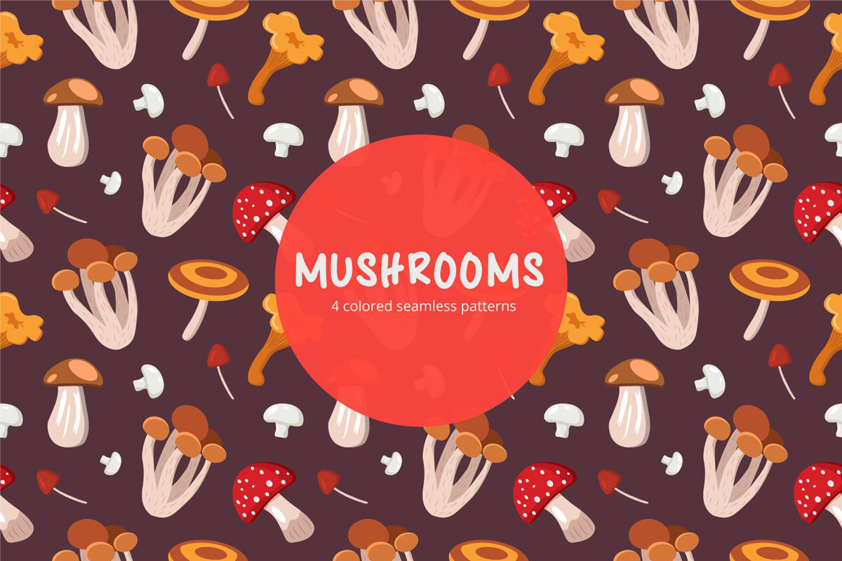 Free Mushrooms Vector Seamless Pattern