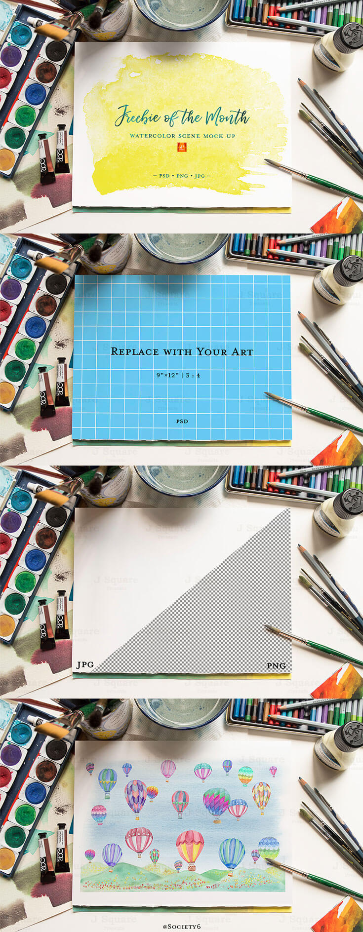 Free #Watercolor #Scene #Mockup is coming from Shu Huang. It comes with PSD file format with built-in smart object for easier use. It is really easy to change the background to any color or texture, move or rotate objects. You can use this mockup template to showcase your designs, lettering, arts, sketches, fonts, e-stores, show your work, blog, web or print.