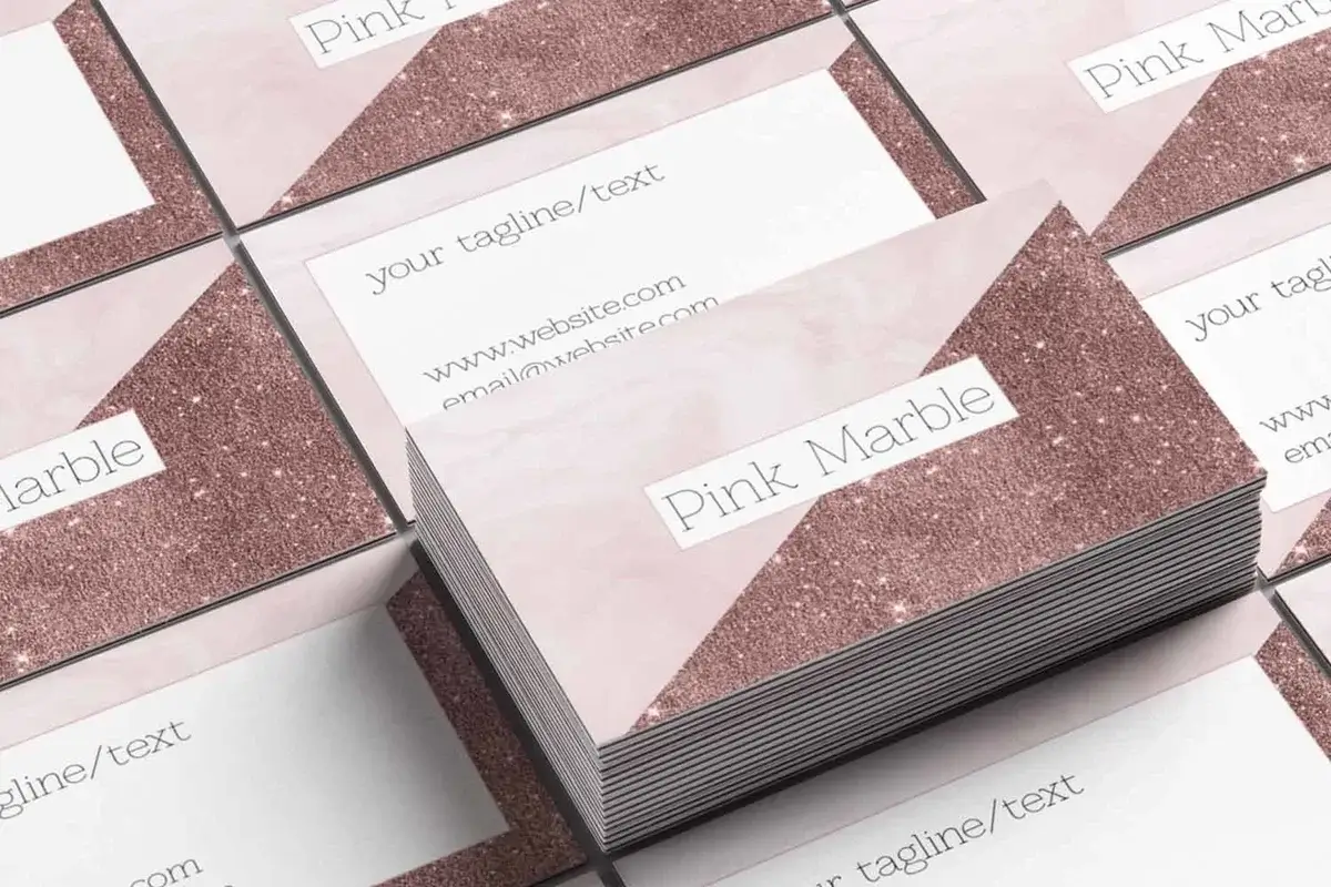 Pink Marble and Glitter Business Card Template Preview 1