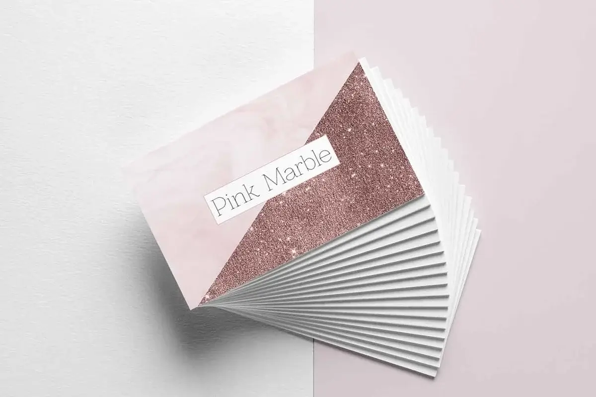 Pink Marble and Glitter Business Card Template Preview 2
