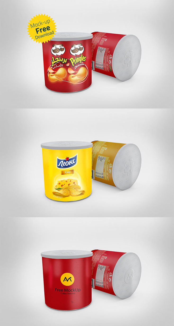 Free #Chips #Can #Mockup is a realistic PSD mockup that will allow you to present a logo or typography in a natural way. Just drag and drop your design inside the mockup smart object and change the background if needed. This is perfect for branding and identity projects.