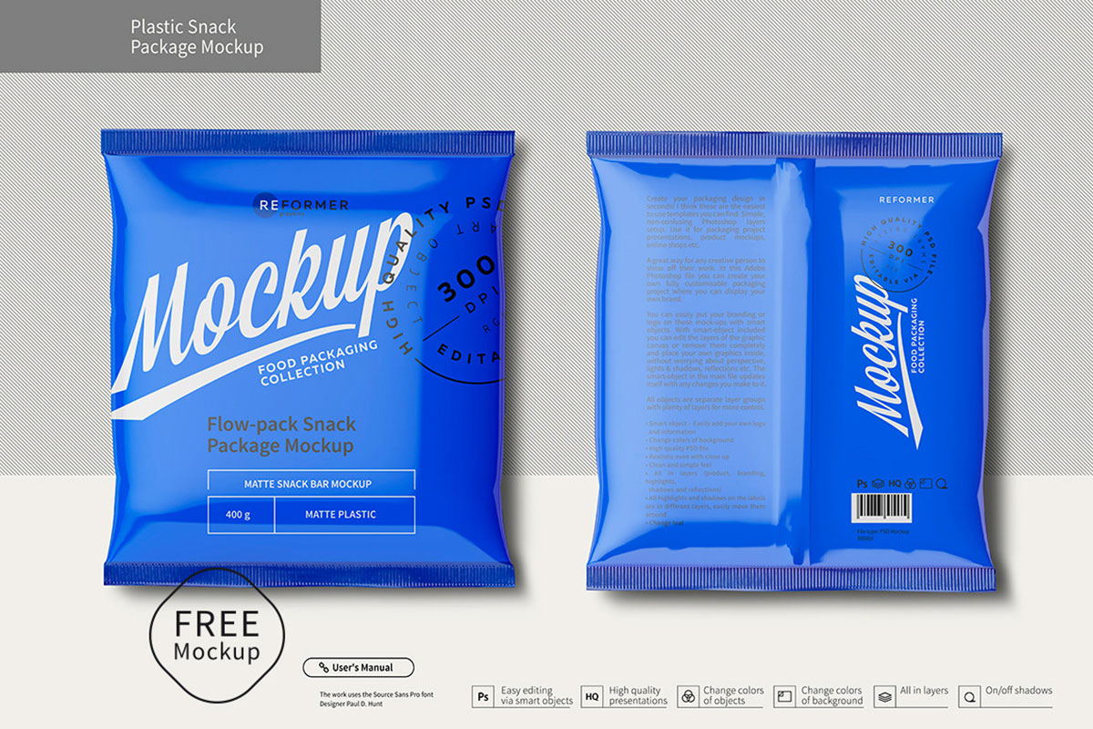 Free Plastic Snack Package Mockup