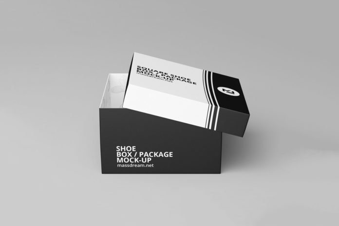 Free Square Shoe Box Package Mockup