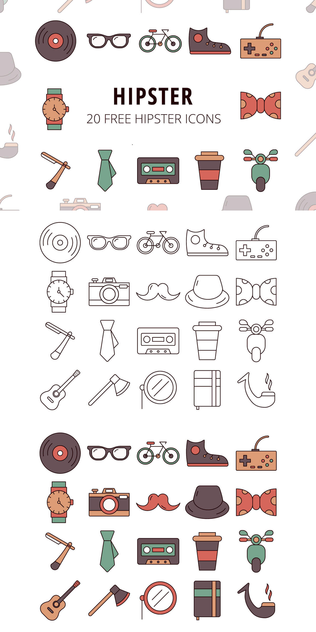 Free Hipster Vector Icon Set