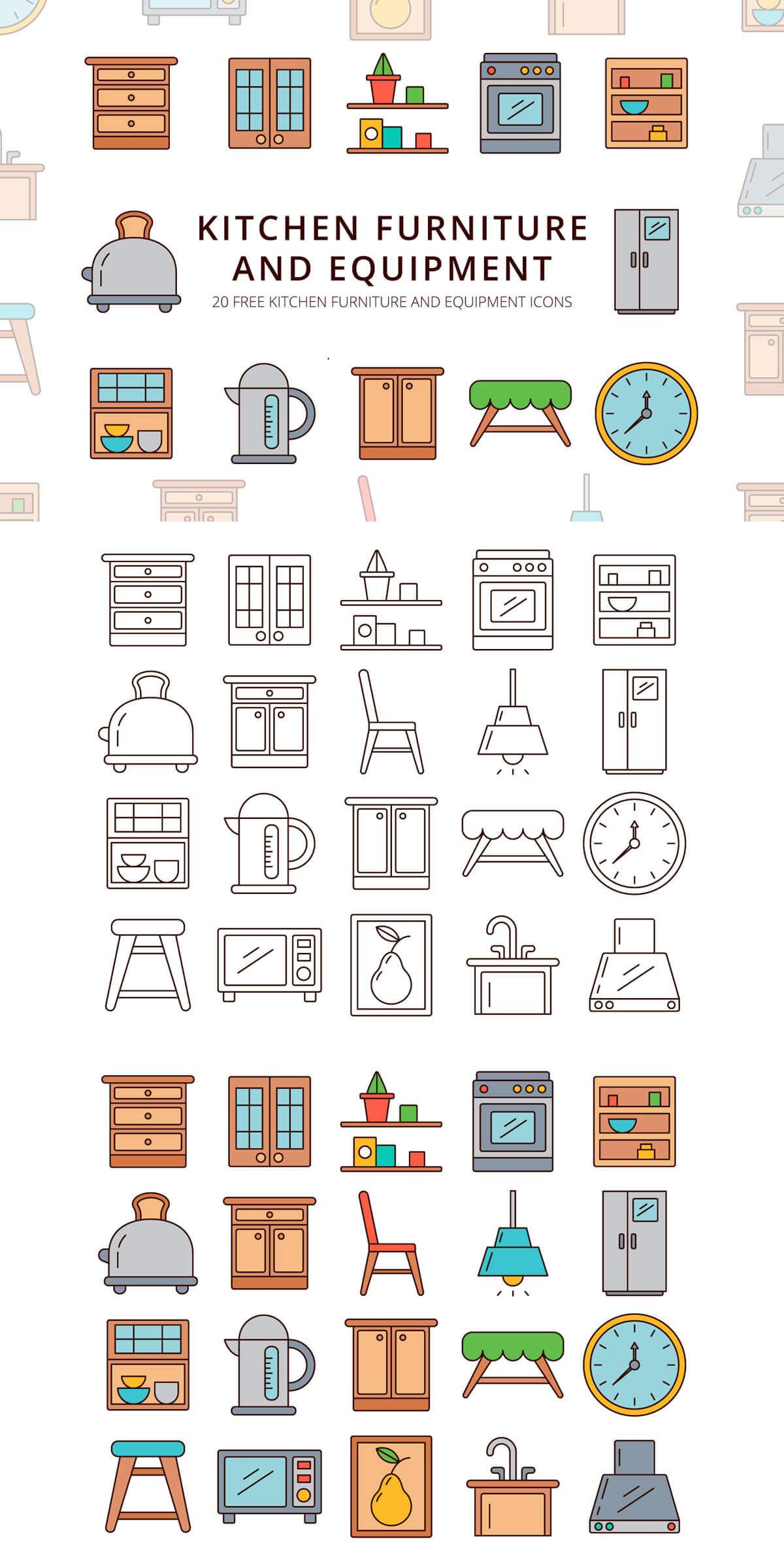 Free Kitchen Furniture and Equipment Vector Icon Set