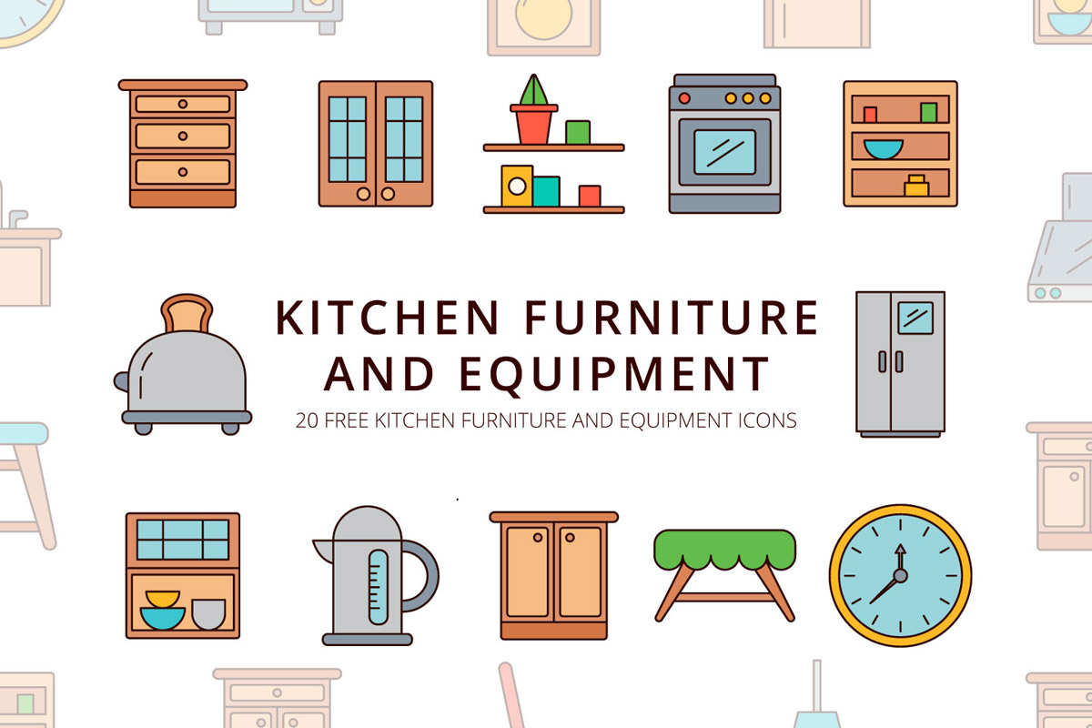 Free Kitchen Furniture and Equipment Vector Icon Set