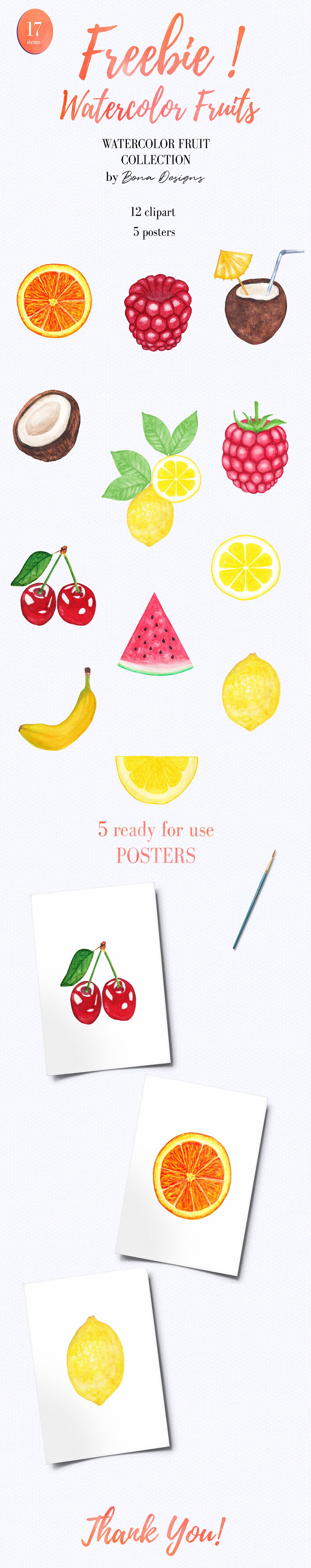 Free Watercolor Fruit Clipart Collection