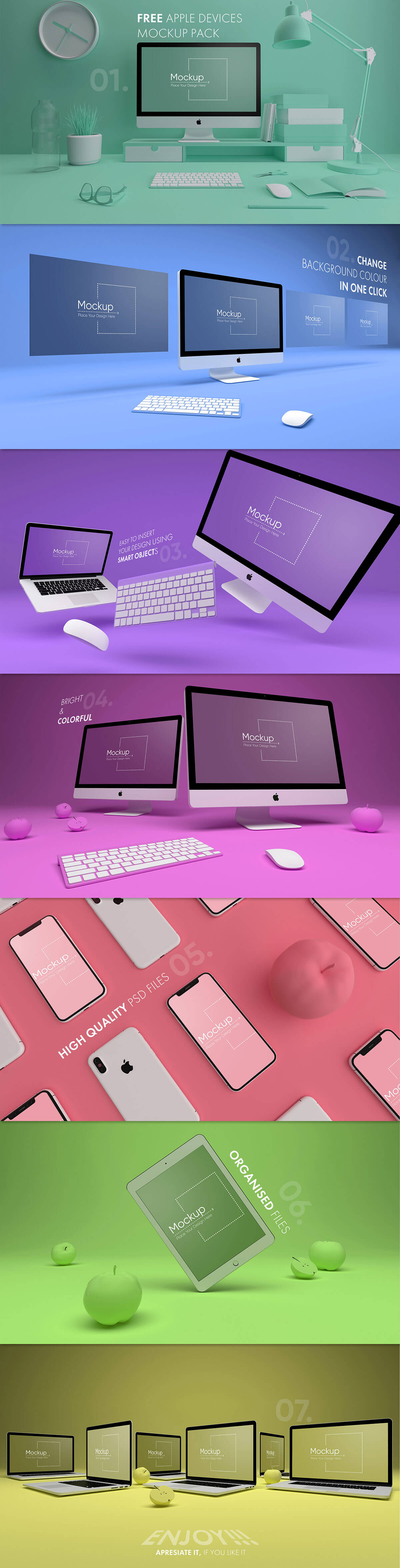 7 Free Colorful Apple Devices Mockup Pack