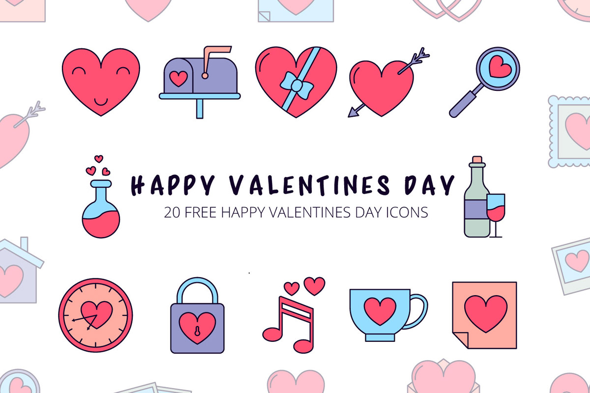 Free Happy Valentines Day Vector Icon Set