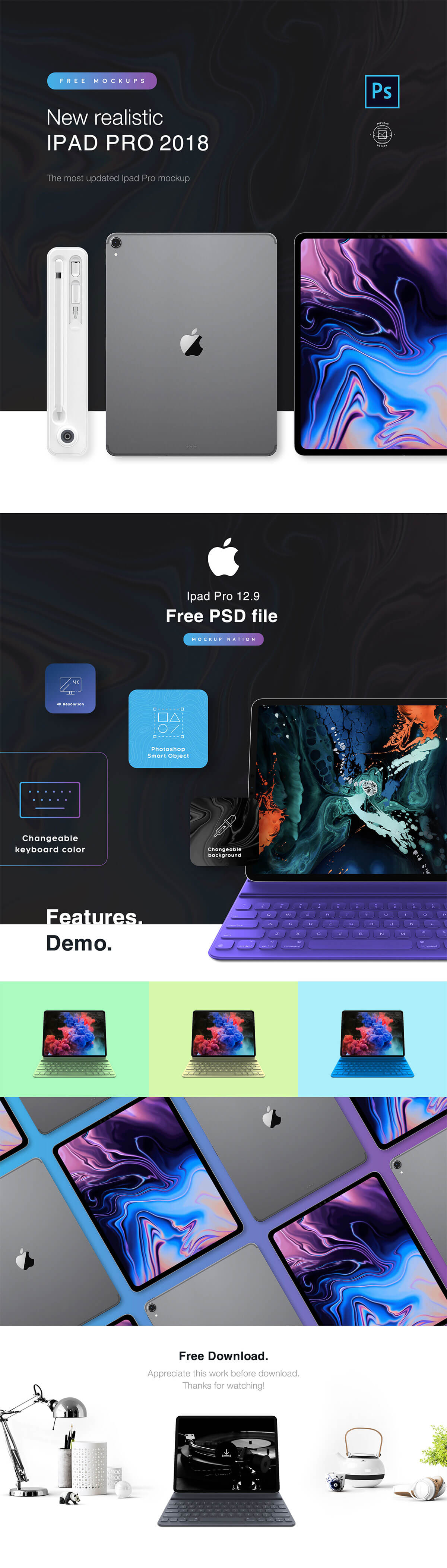 Free Apple iPad Pro 2018 PSD Mockup