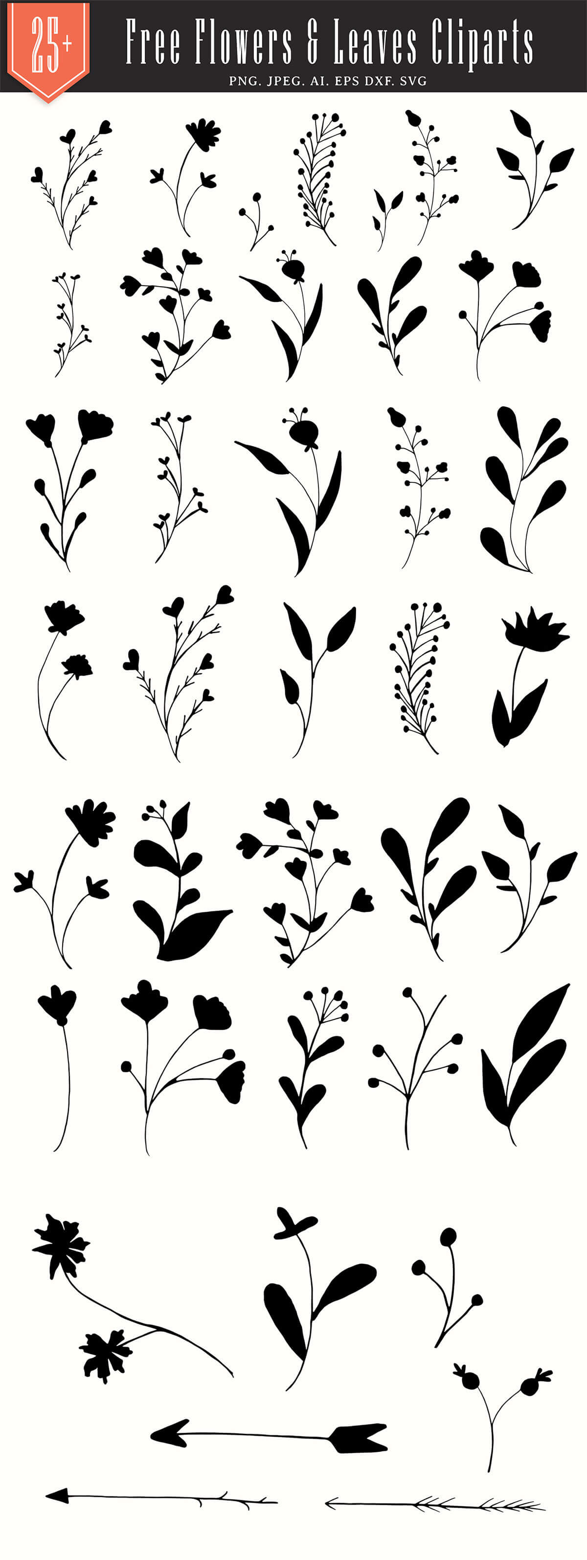 25+ Free Flowers & Leaves Handmade Cliparts