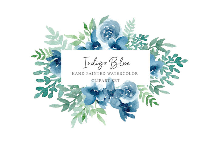 Free Indigo Blue Flowers Clipart Set