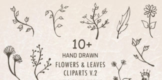 10+ Free Hand Drawn Flowers & Leaves Cliparts V2