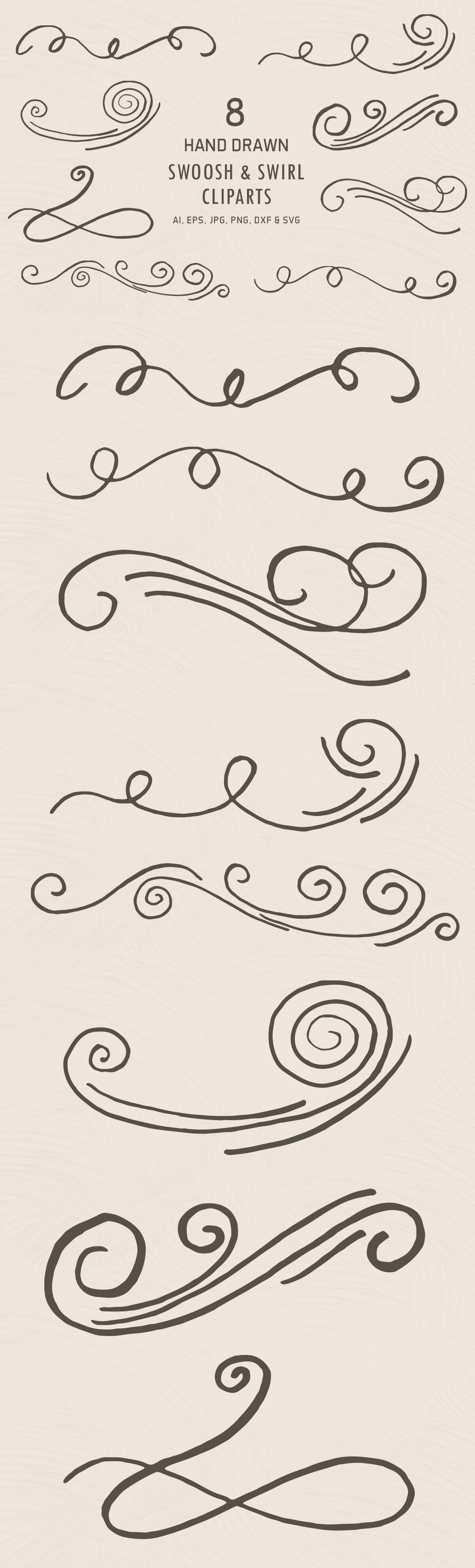 Free Handmade Swoosh & Swirl Cliparts