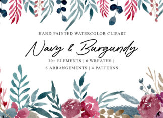 Free Navy Burgundy Watercolor Clipart