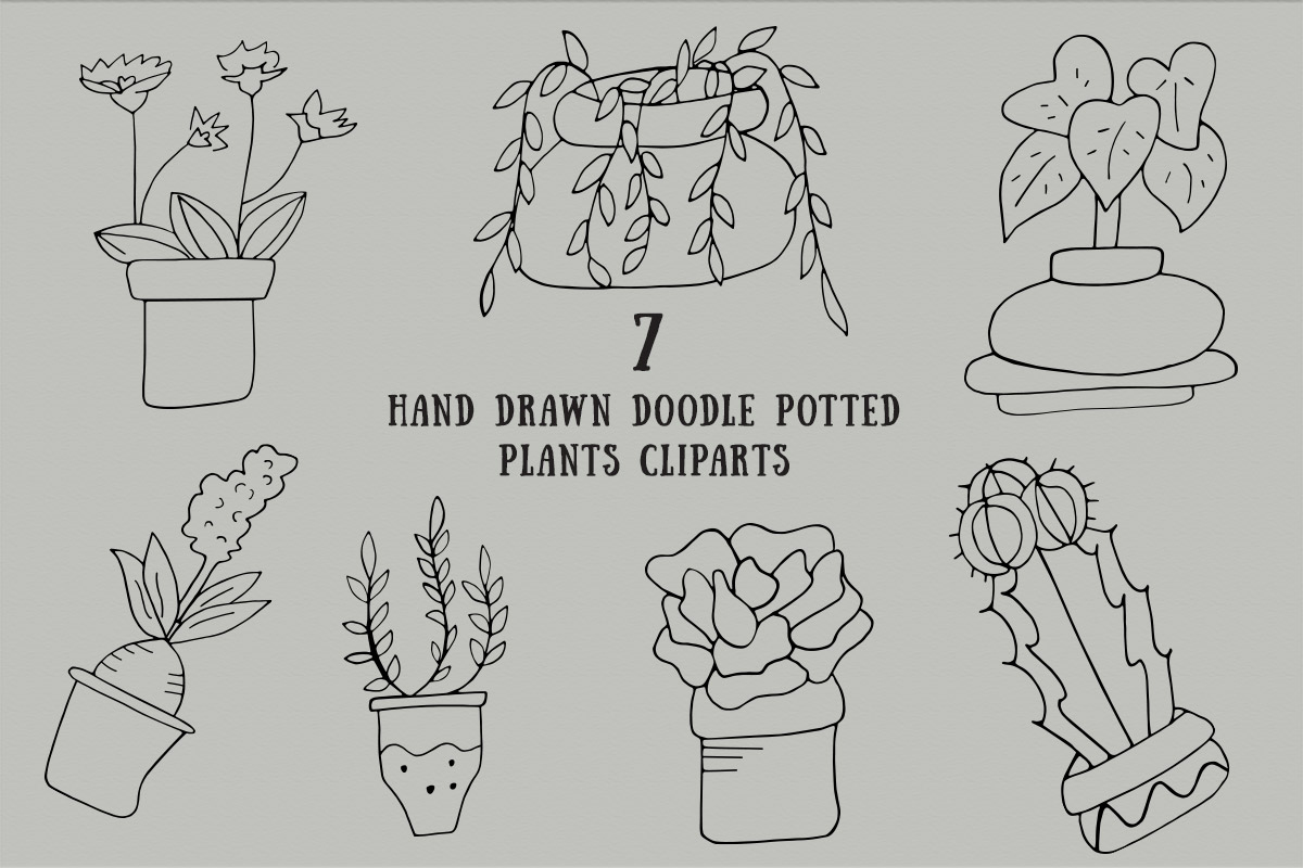 Free Handmade Doodle Potted Plants Cliparts
