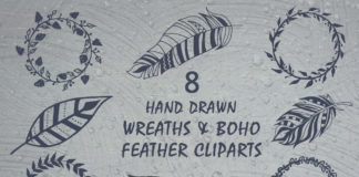 Free Handmade Wreaths & Boho Feather Cliparts