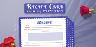 Free Recipe Card Printable Template V11