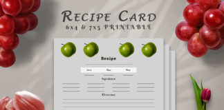 Free Recipe Card Printable Template V12