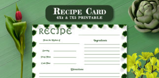 Free Recipe Card Printable Template V8