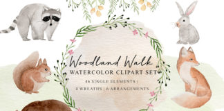 Free Woodland Walk Watercolor Clipart Set