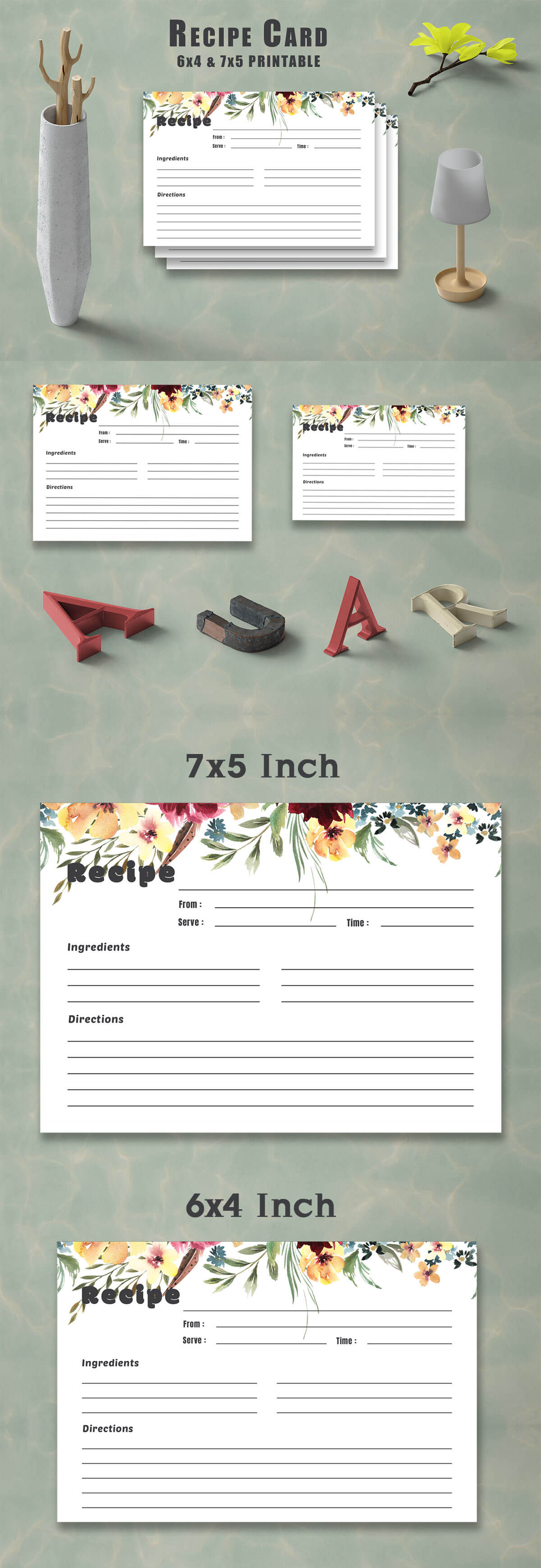 Free Floral Recipe Card Printable V33