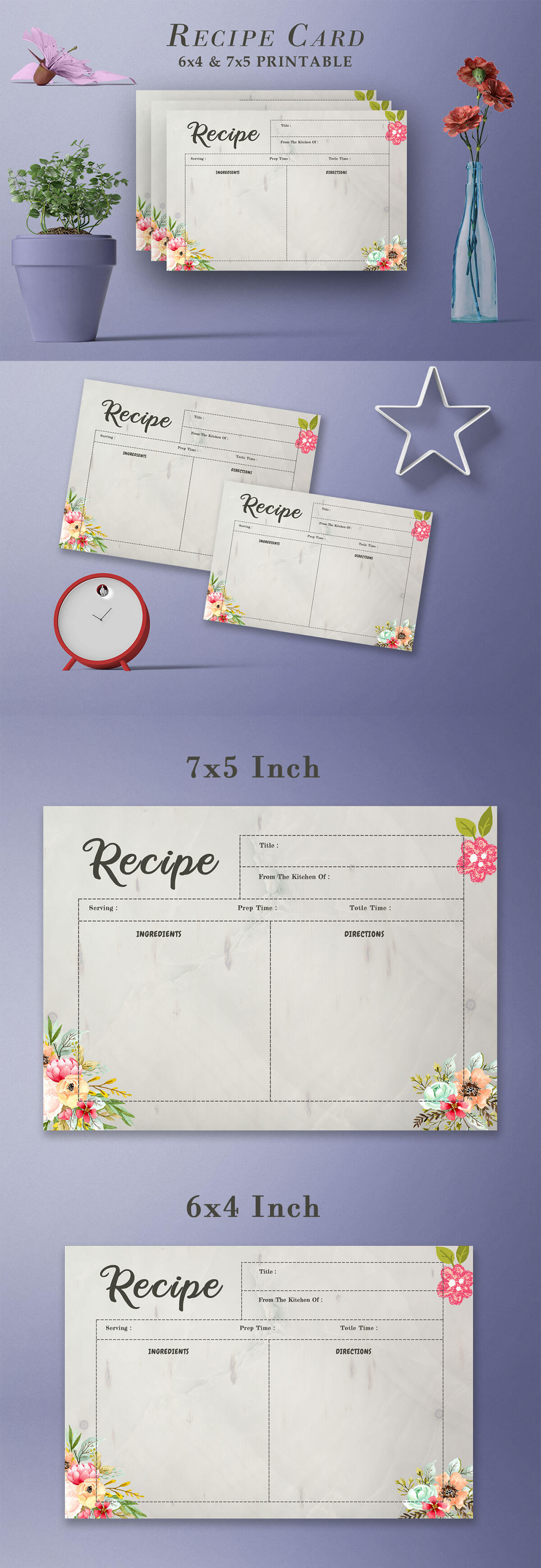 Free Recipe Card Printable Template V18